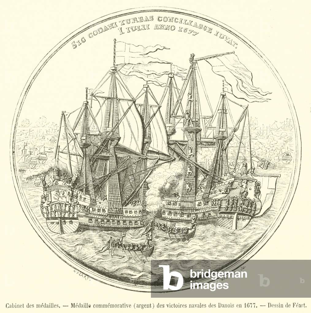 Cabinet des medailles, Medaille commemorative, argent, des victoires navales des Danois en 1677 (engraving)