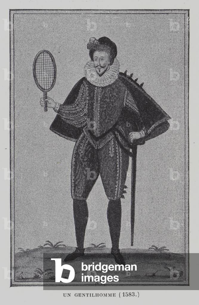 A gentleman holding a tennis racket, 1583 (litho)