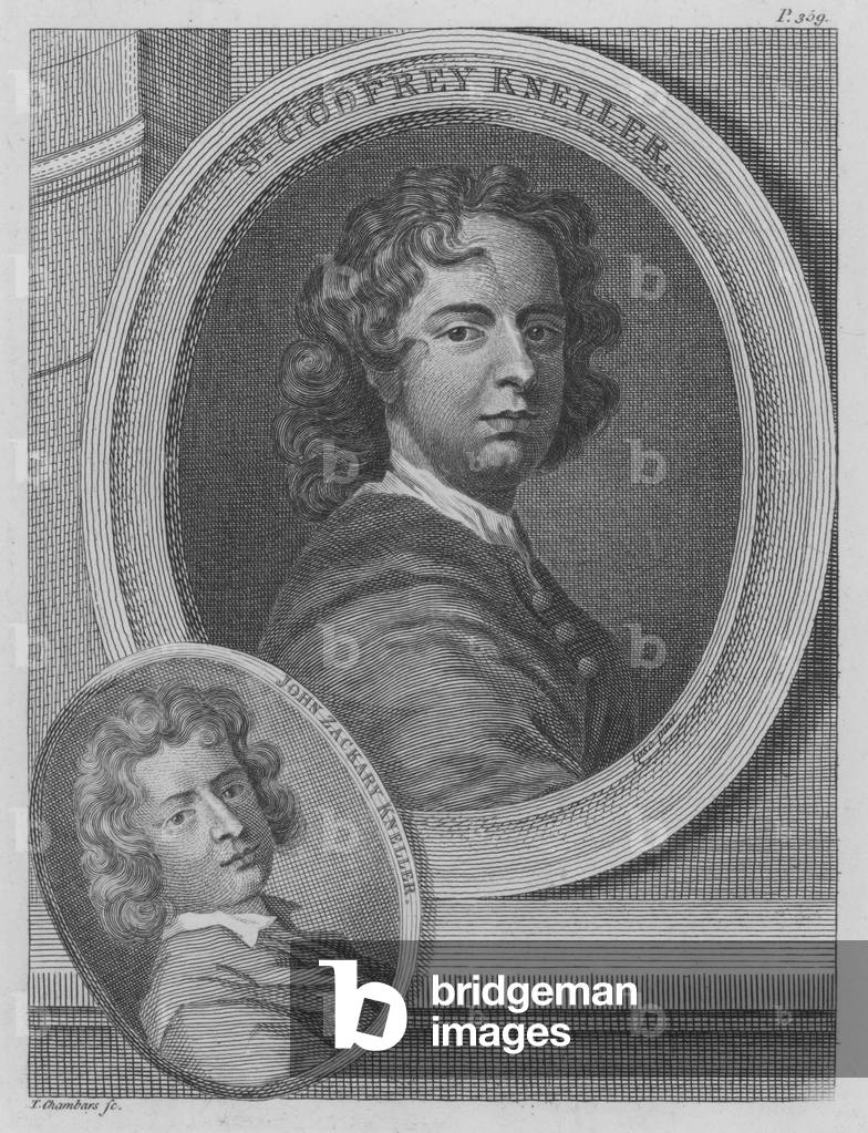 Sir Godfrey Kneller and John Zacharias Kneller, German artists active in England (engraving)