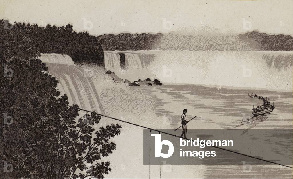 Niagara Falls: Crossing Niagara on a tight Rope and Maid of the Mist (litho)