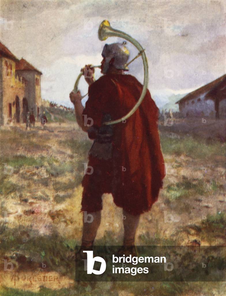 The Cornicen or Trumpeter (colour litho)