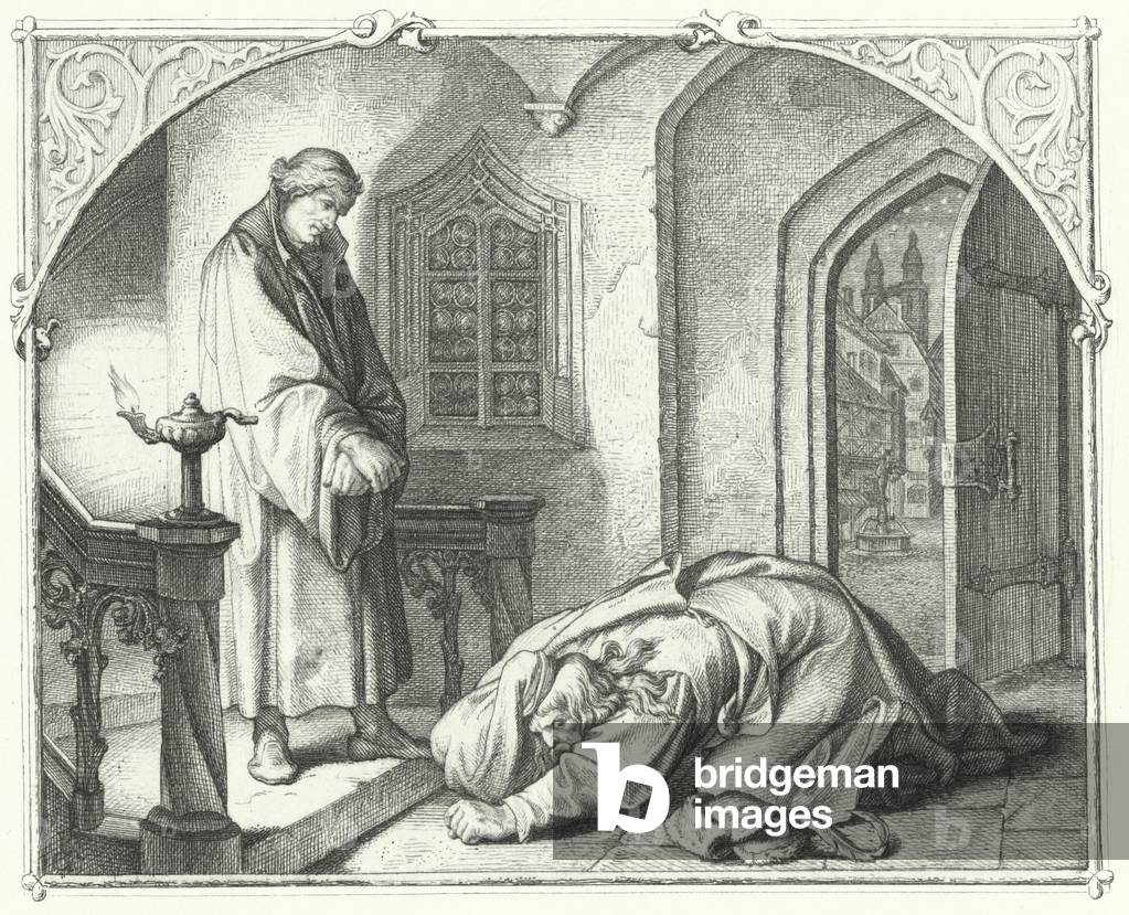 Martin Luther with the merchant Hans Kohlhase (engraving)