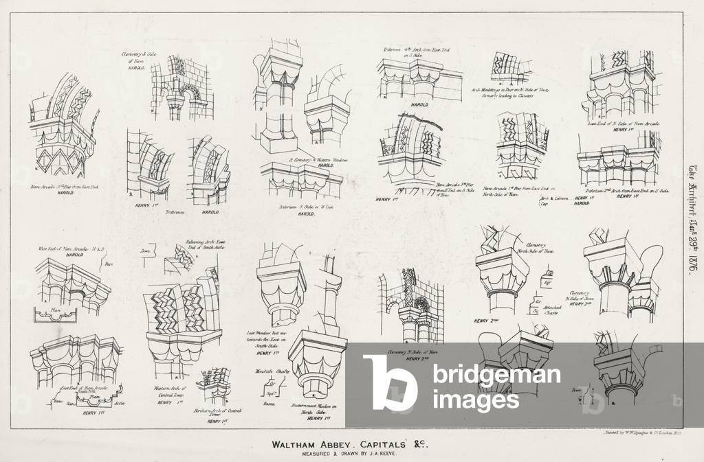 Waltham Abbey, Capitals etc (engraving)