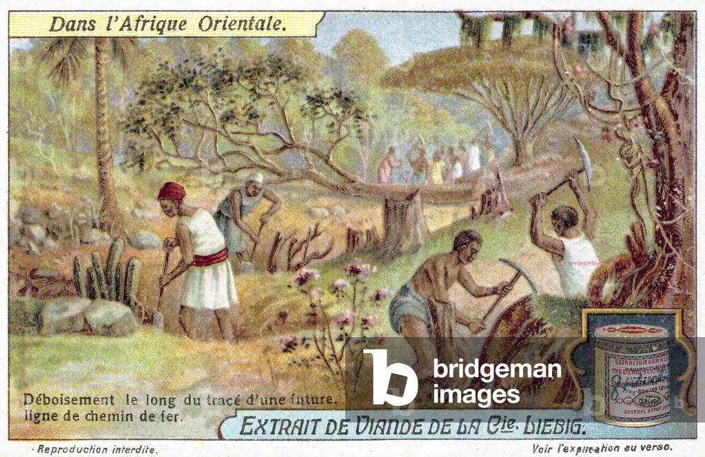 Clearing the route for a railway line (chromolitho)