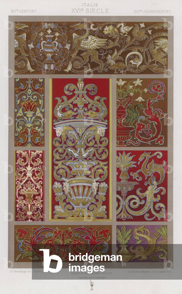 L'Ornement Des Tissus: Italie, XVIth Century, XVIe Siecle, XVItes Jahrhunder (colour litho)