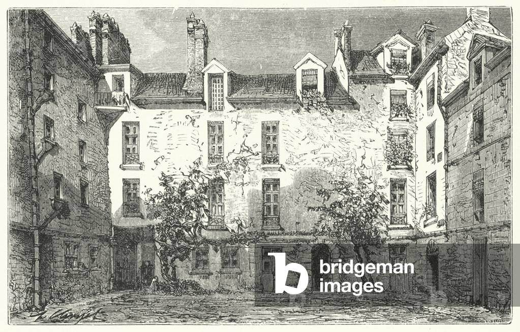 Home of French playwright Jean Racine on the Rue du Marais in Paris (engraving)