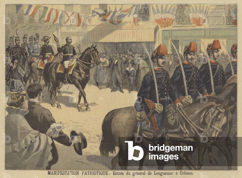 Patriotic demonstration: General Longuemar entering Orleans (colour litho)