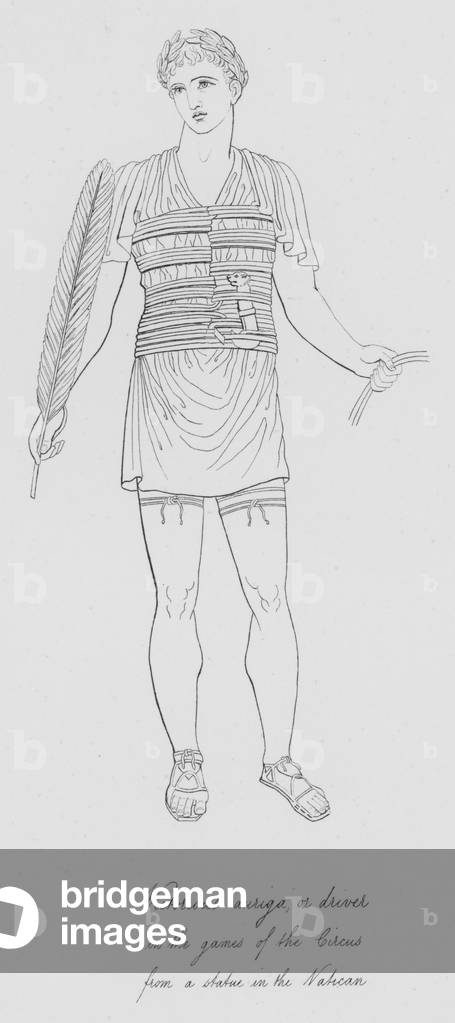 Victorious auriga, or driver in the games of the Circus, from a statue in the Vatican (engraving)