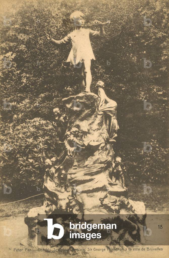 Peter Pan statue in the Parc D'Egmont in Brussels (b/w photo)