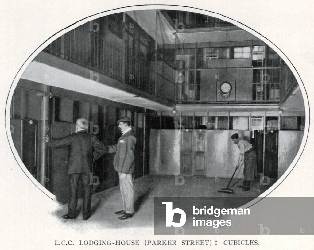 L.C.C. Lodging-House (Parker Street): Cubicles (b/w photo)