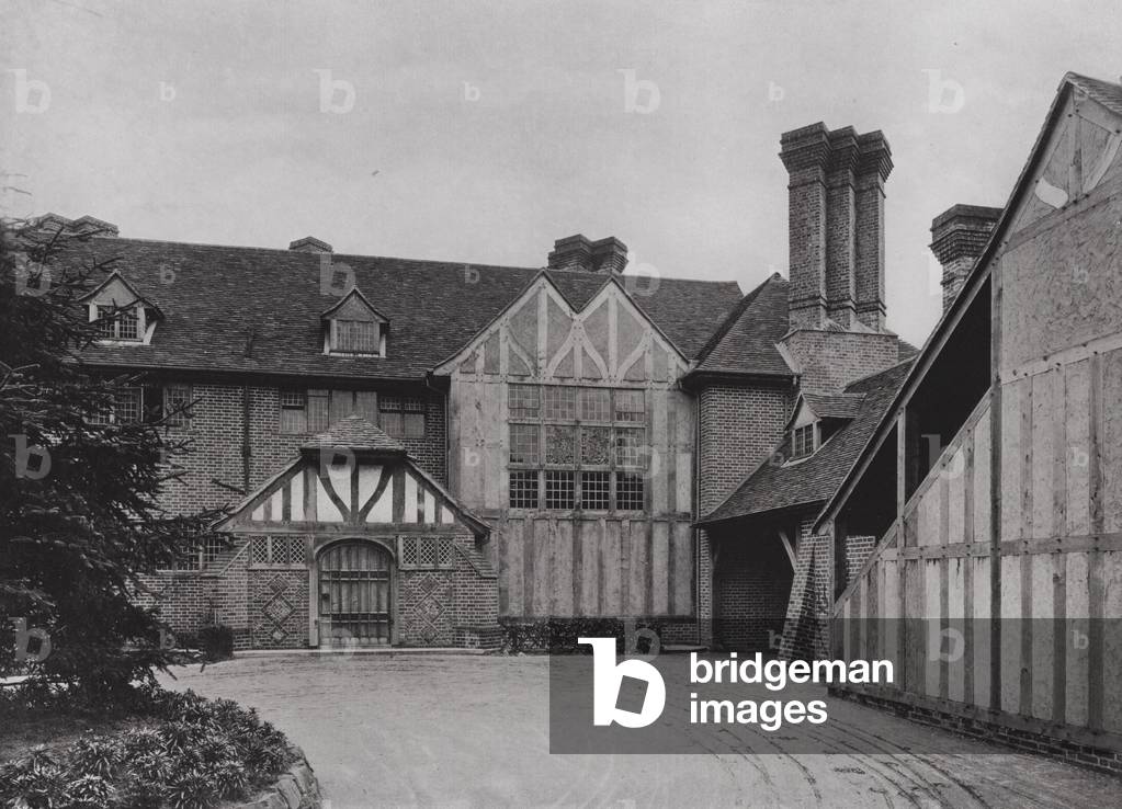 Entrance Forecourt and Exterior Staircase, Great House Court, East Grinstead, Sussex, England (b/w photo)