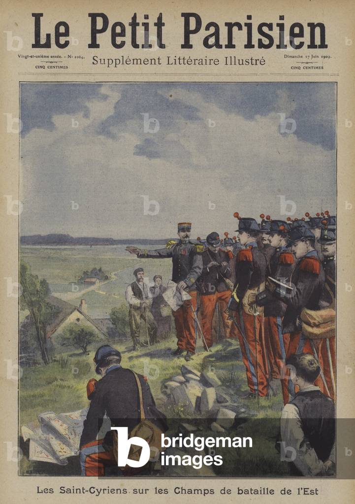 Cadets from the French military academy of Saint-Cyr on the battlefields of the East (colour litho)