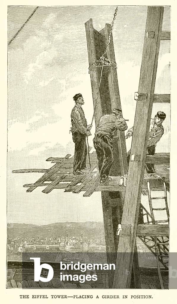 The Eiffel Tower--Placing a Girder in Position (engraving)