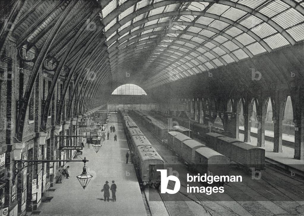King's Cross Station, General View of the Platforms (b/w photo)
