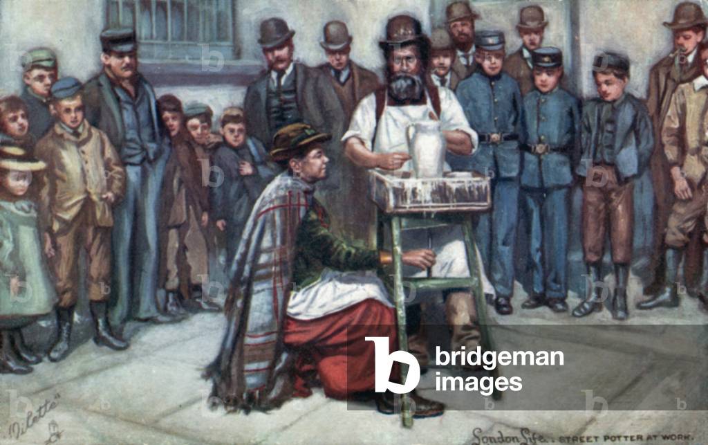 Street Potter at work (colour litho)