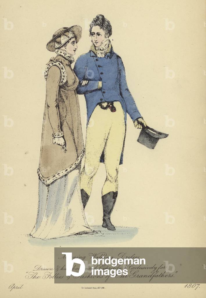 Morning Walking Dress for Ladies and Gentlemen (coloured engraving)