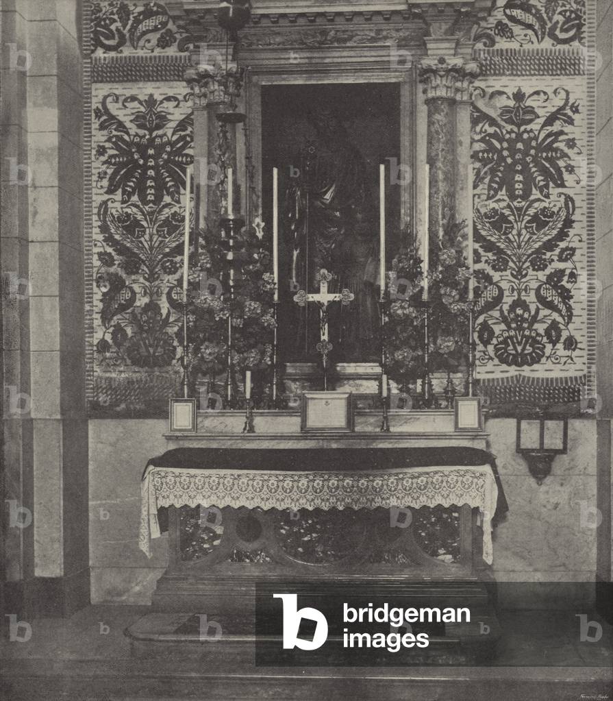 Side altar, Latin Church, Nazareth, supposed to stand over the site of Joseph's home, in which Jesus grew up (b/w photo)