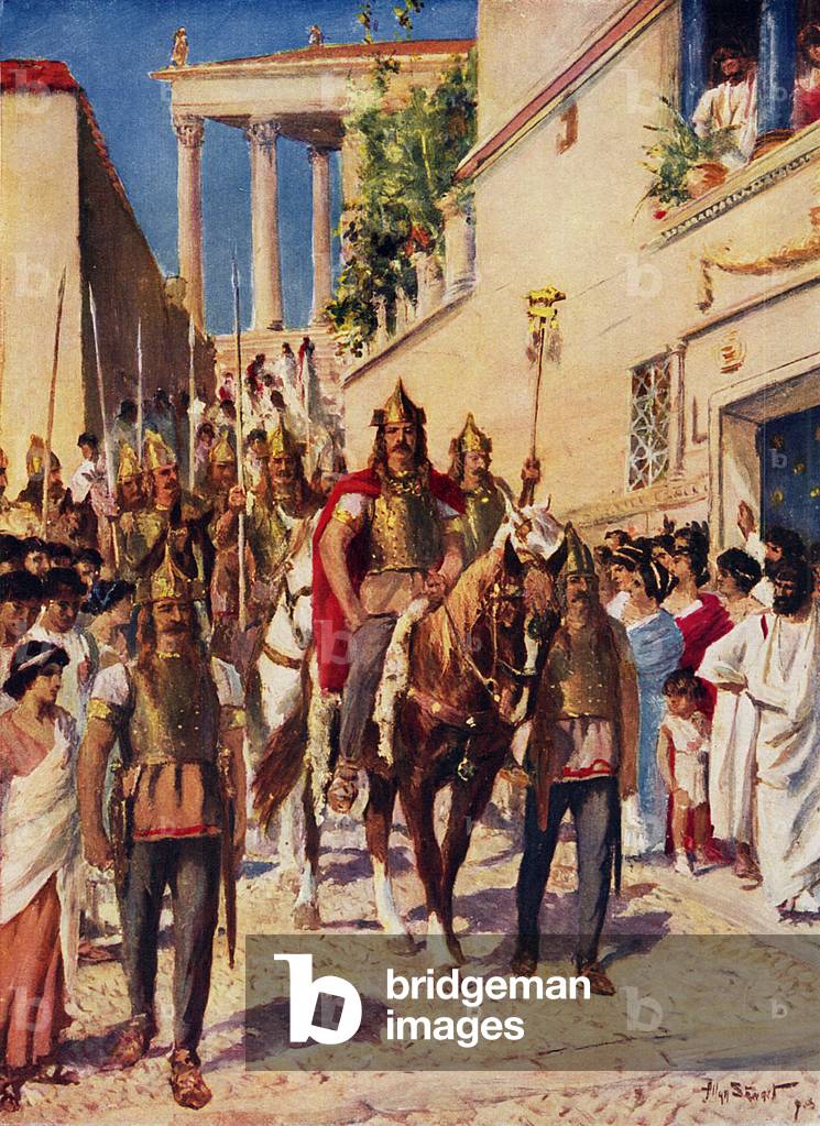 Alaric entering Athens (colour litho)