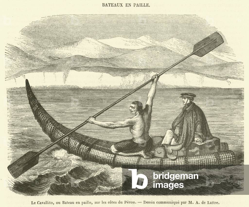 Le Cavallito, ou Bateau en paille, sur les cotes du Perou (engraving)