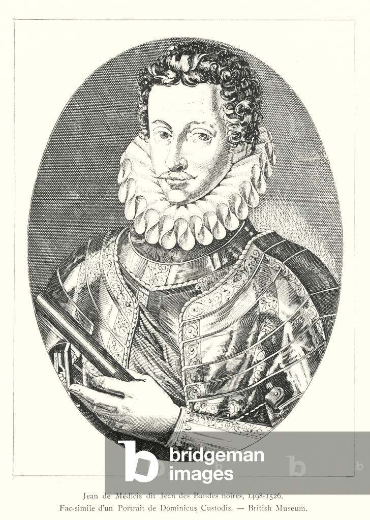 Jean de Medicis dit Jean des Bandes noires, 1498-1526, Fac-simile d'un Portrait de Dominicus Custodis, British Museum (engraving)