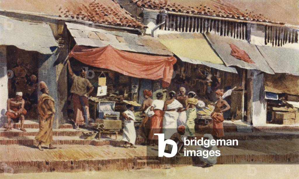A Street Scene in Kandy (colour litho)
