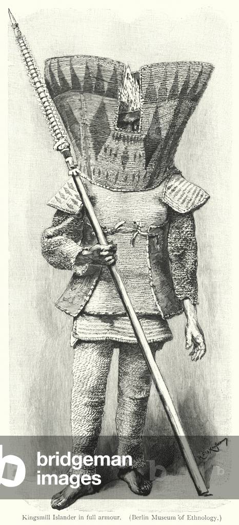 Kingsmill Islander in full armour (engraving)