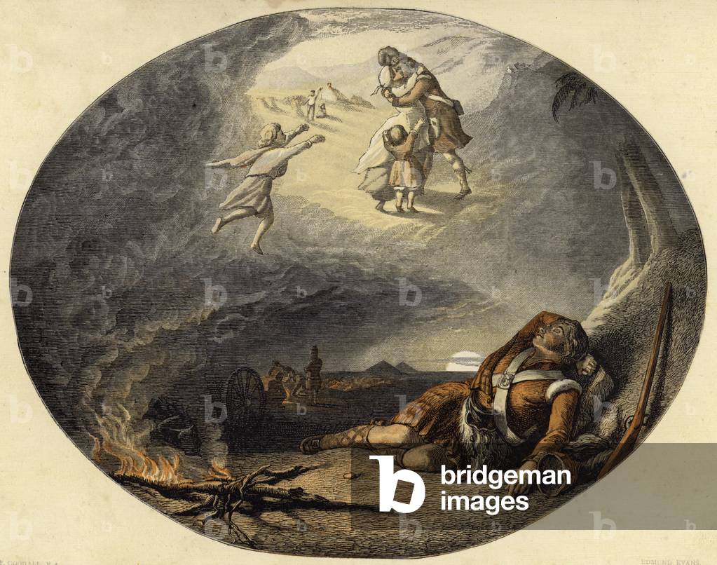The Soldier's Dream (coloured engraving)