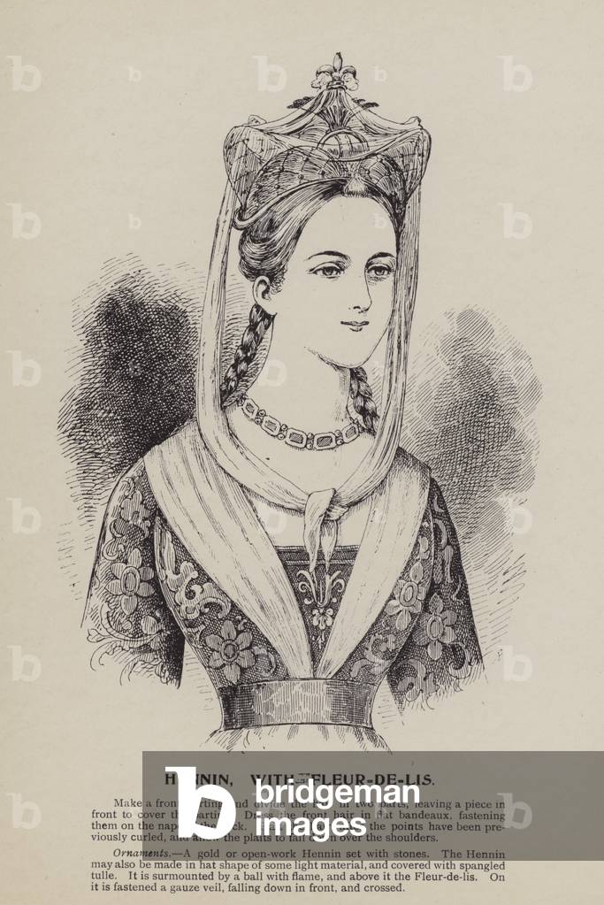Hennin, with Fleur-de-lis (engraving)