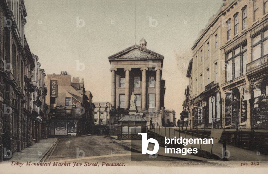 Davy Monument Market Jew Street, Penzance (coloured photo)