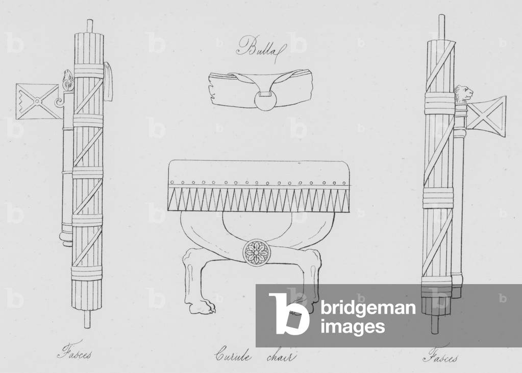Bulla, Fasces, Curule chair, Fasces (engraving)