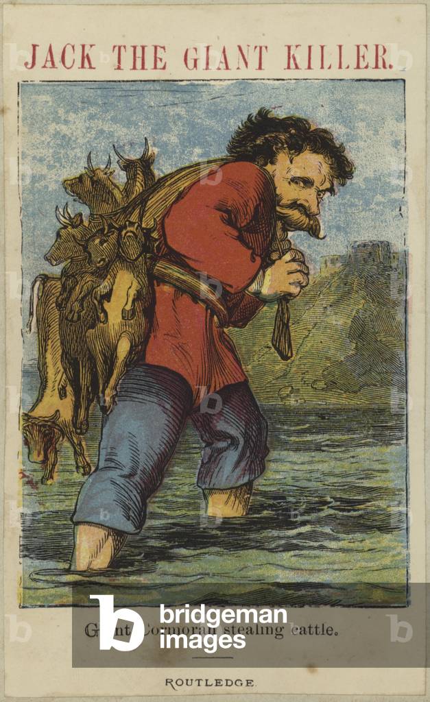 Giant cormoran stealing cattle (colour litho)
