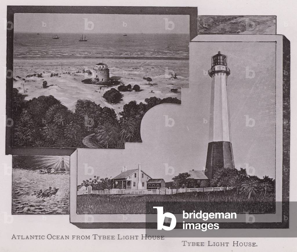 Atlantic Ocean from Tybee Light House; Tybee Light House (b/w photo)