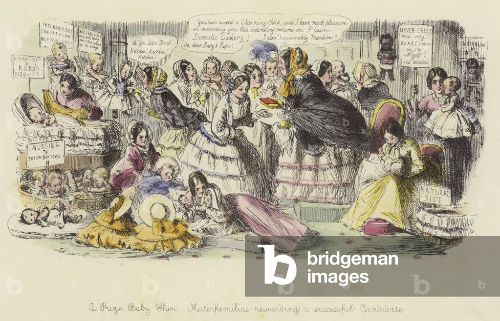 A Prize Baby Show, Materfamilias rewarding a successful Candidate (coloured engraving)
