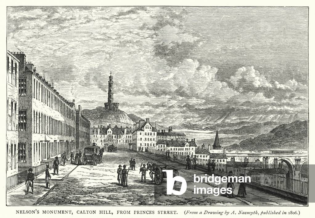 Nelson's Monument, Calton Hill, from Princes Street (engraving)
