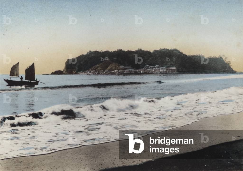 Japan, c.1912: Enoshima Island viewed near Kamakura (photo)