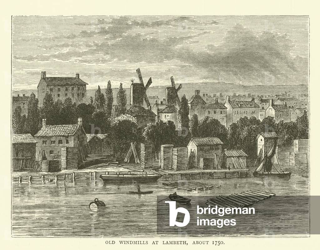 Old Windmills at Lambeth, about 1750 (engraving)