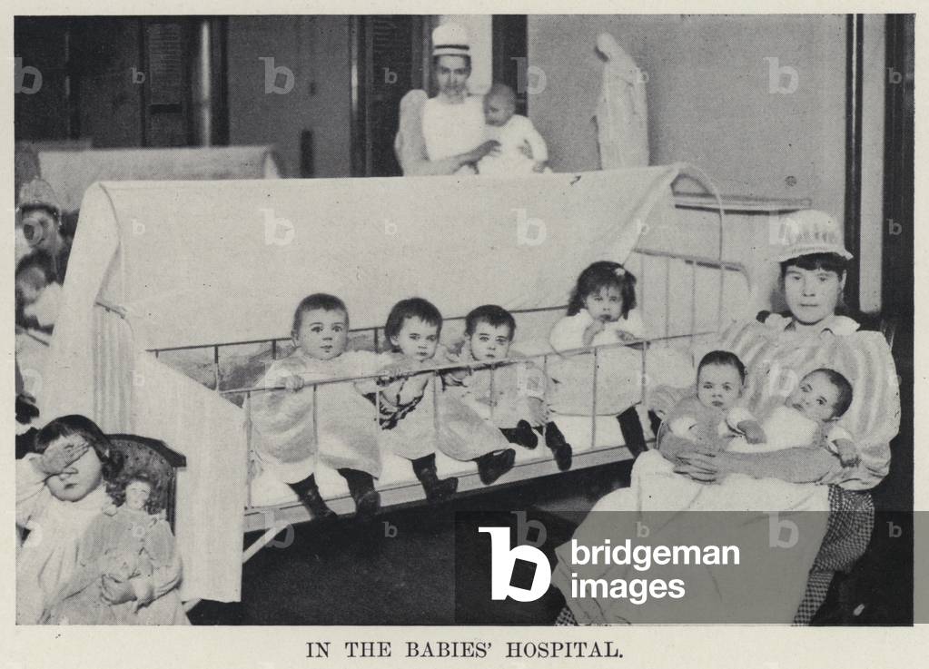 In the Babies' Hospital (b/w photo)