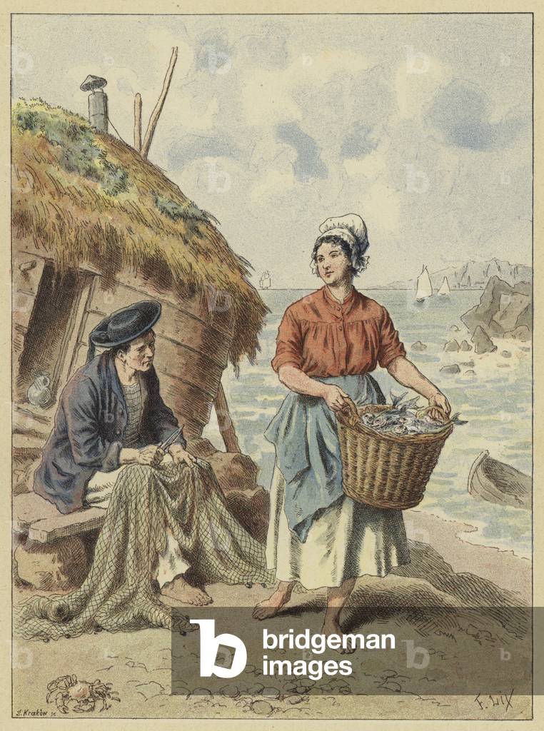 Pecheurs de la cote de Dieppe (colour litho)