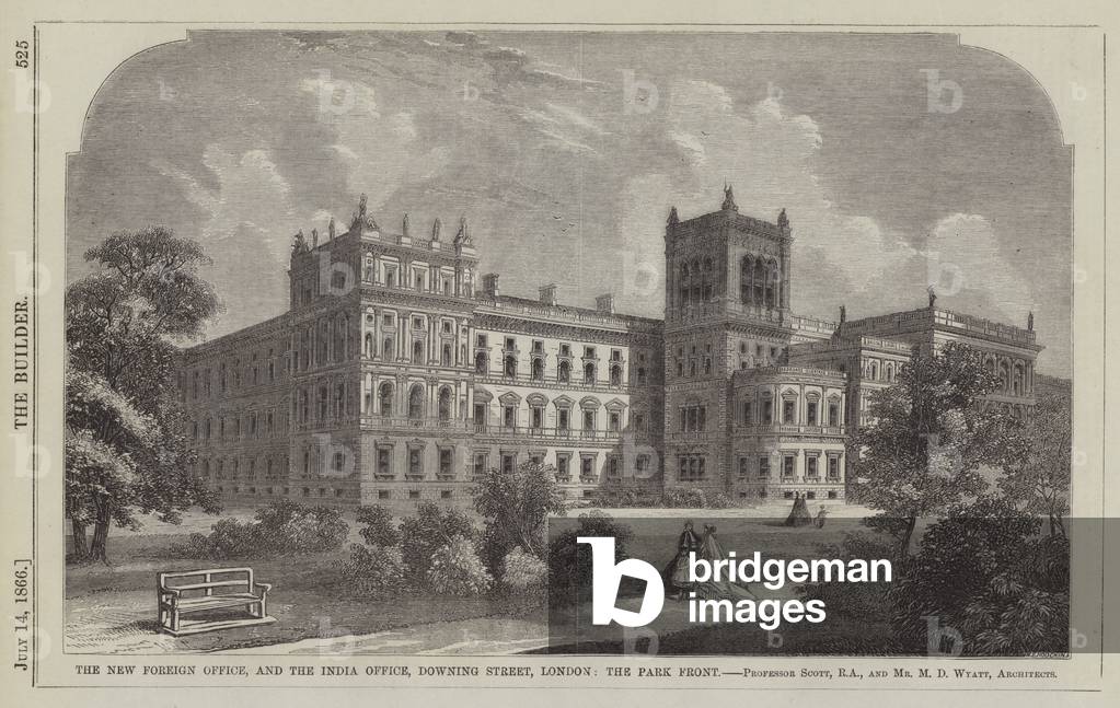 The New Foreign Office, and the India Office, Downing Street, London, the Park Front  (engraving)