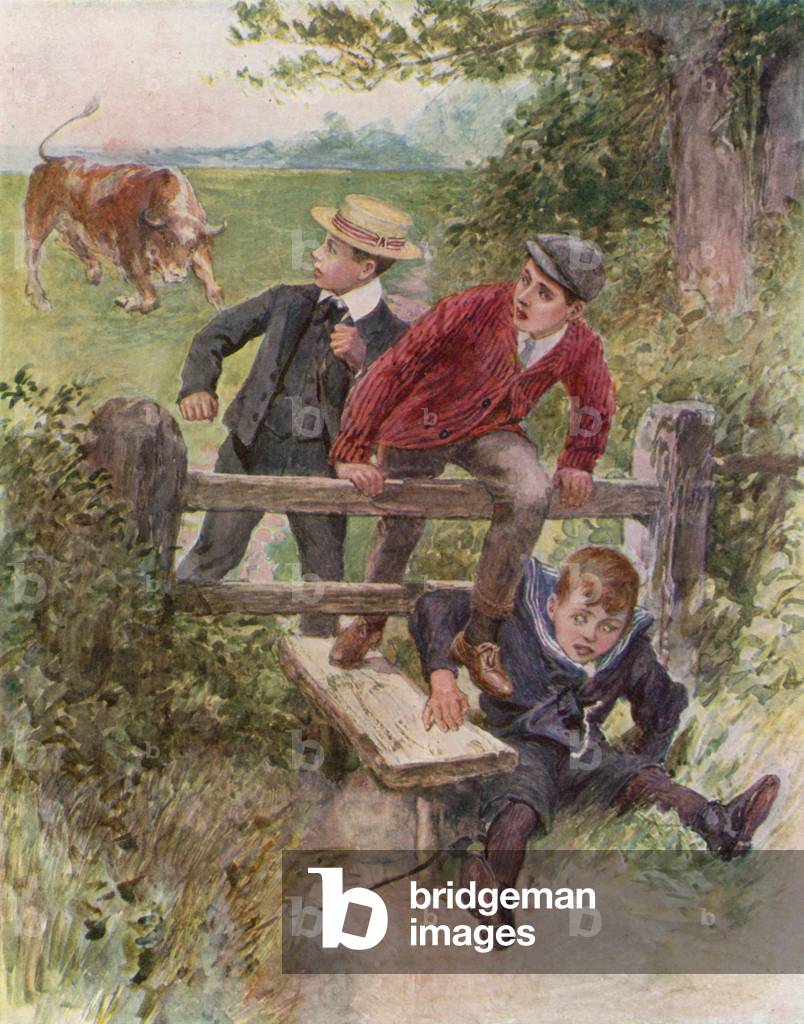 Beware of the bull! (colour litho)