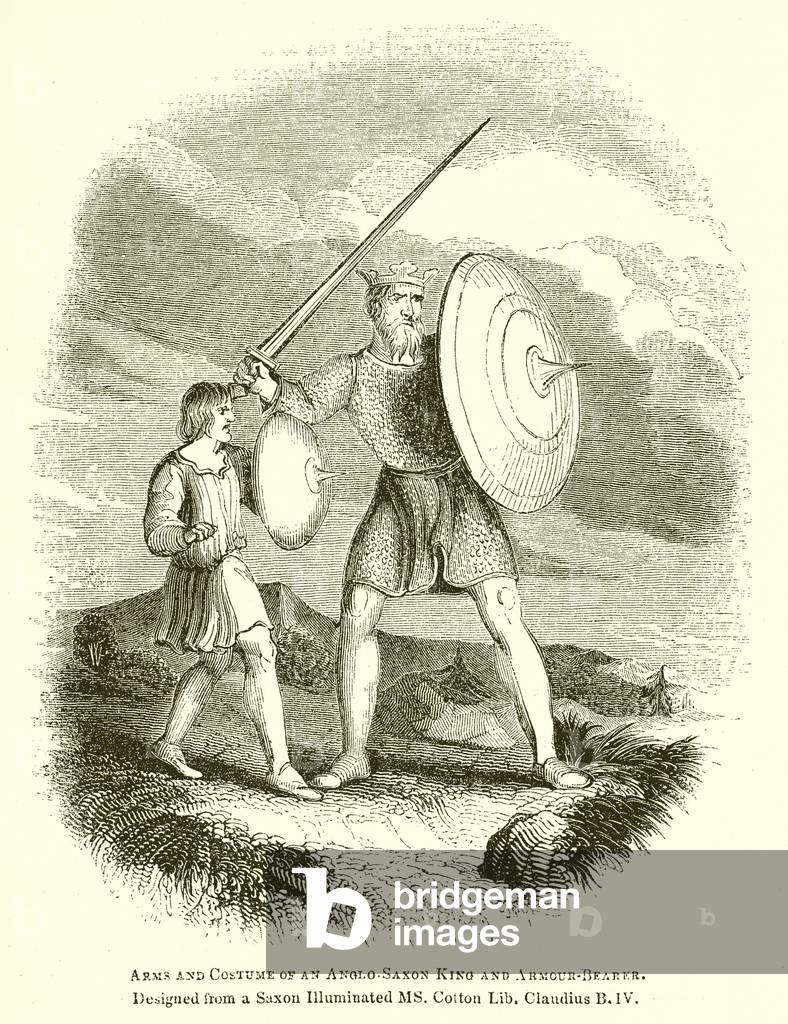 Arms and Costume of an Anglo-Saxon King and Armour-Bearer (engraving)