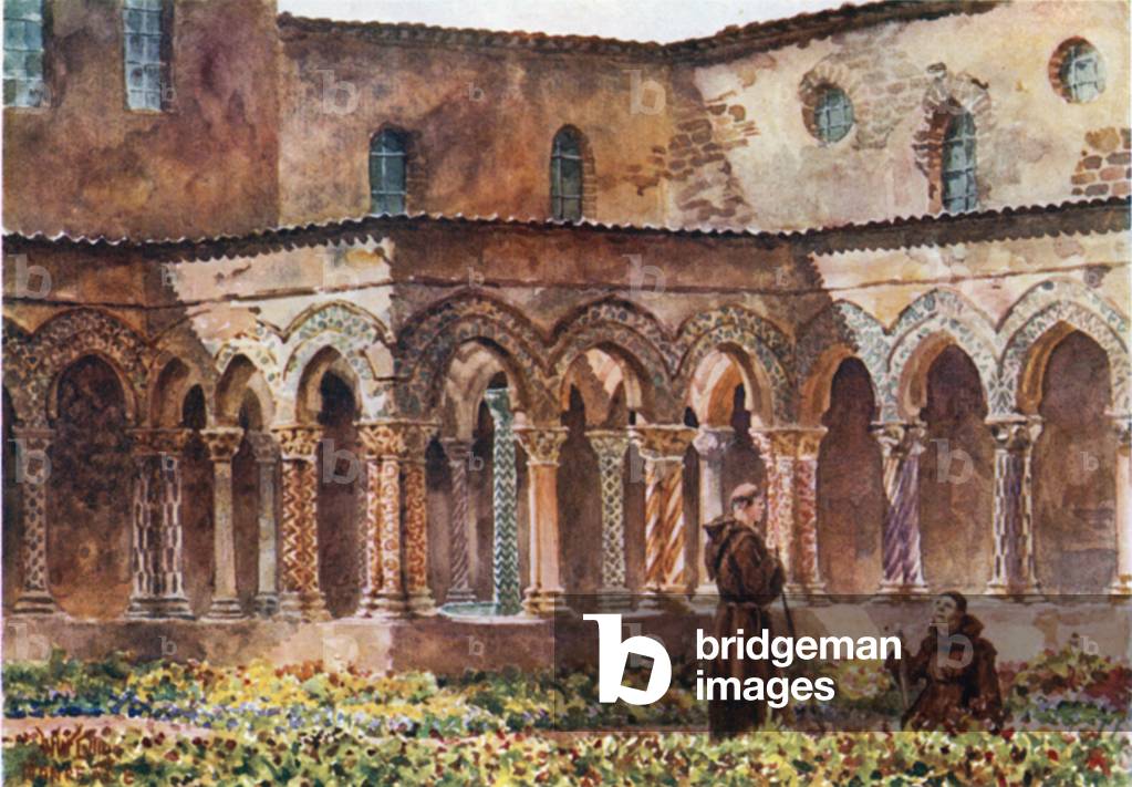 Monreale. The Cloisters (colour litho)