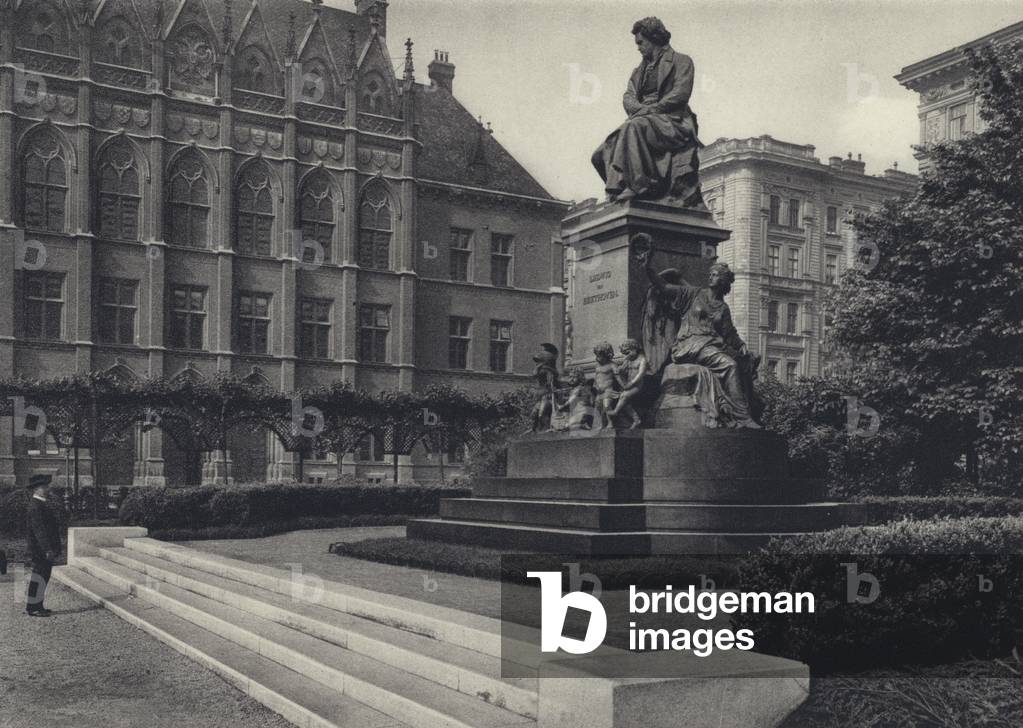 Vienna: Beethoven Monument, Academic Latin School (b/w photo)