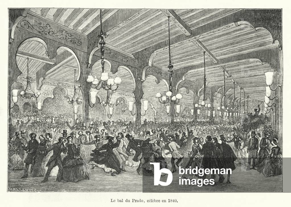 Le bal du Prado, celebre en 1840 (engraving)