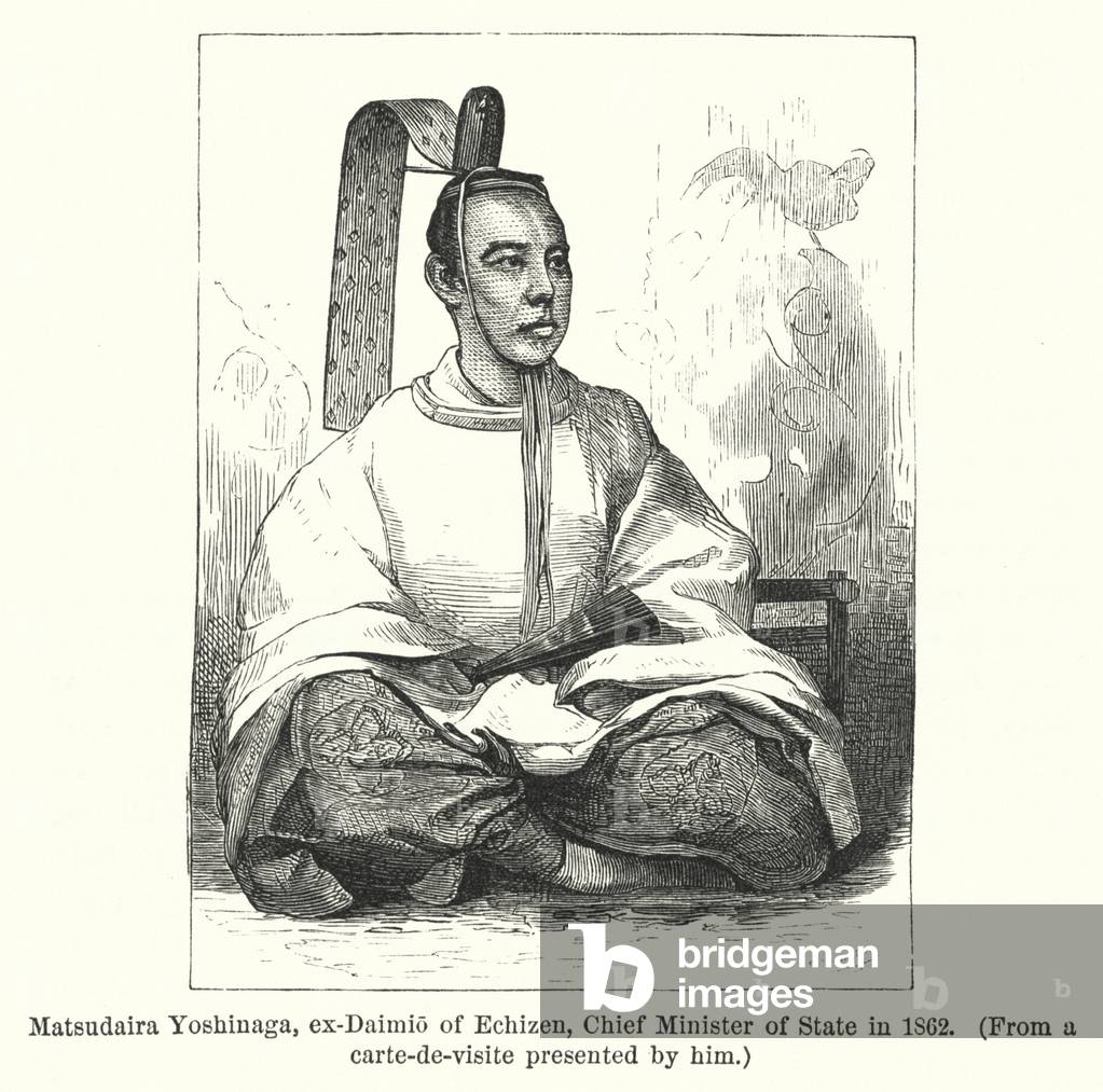 Matsudaira Yoshinaga, ex-Daimio of Echizen, Chief Minister of State in 1862 (engraving)
