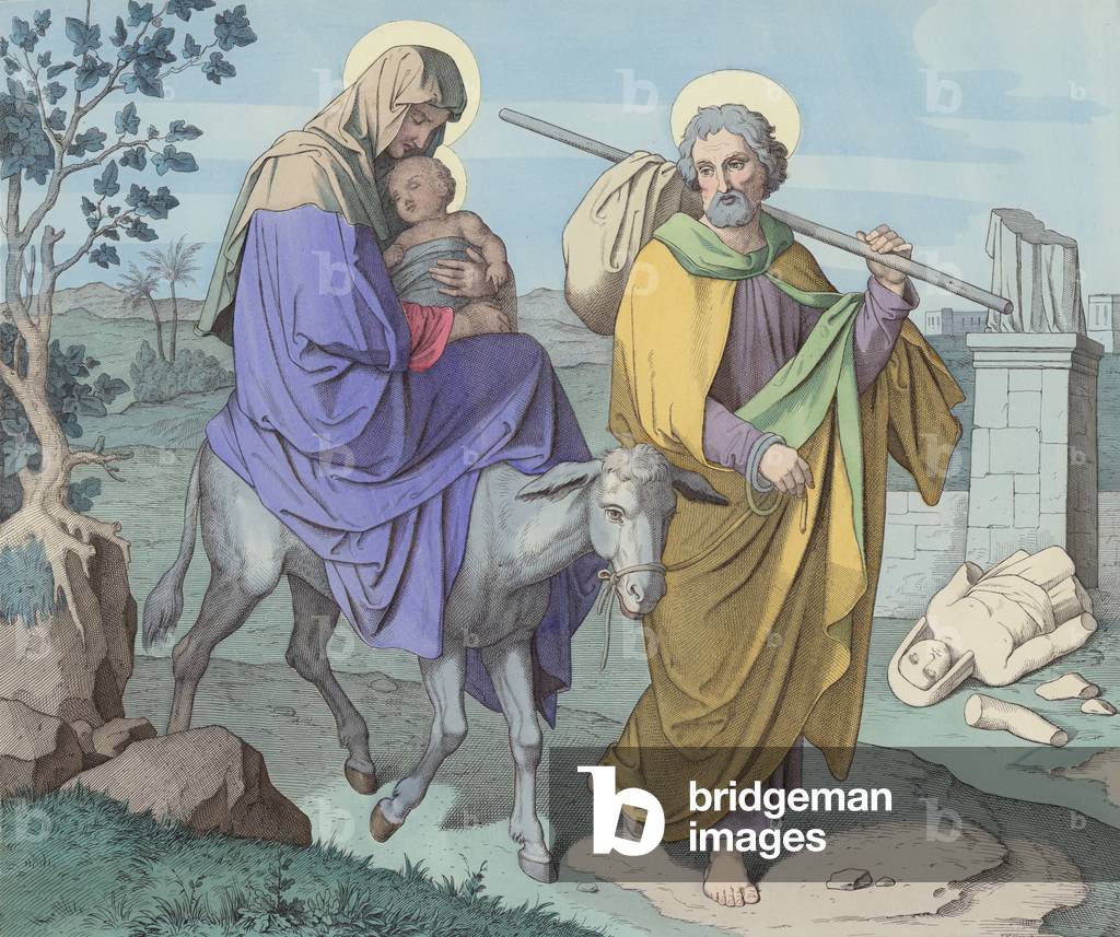 The Flight into Egypt (coloured engraving)