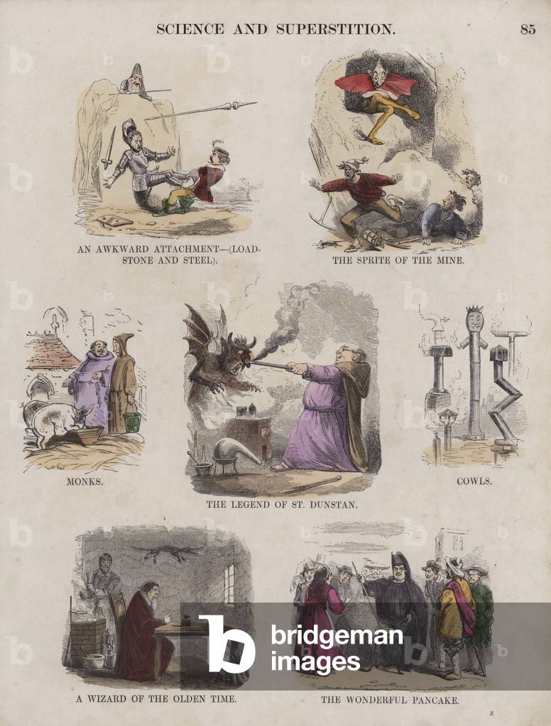 Science and superstition (coloured engraving)