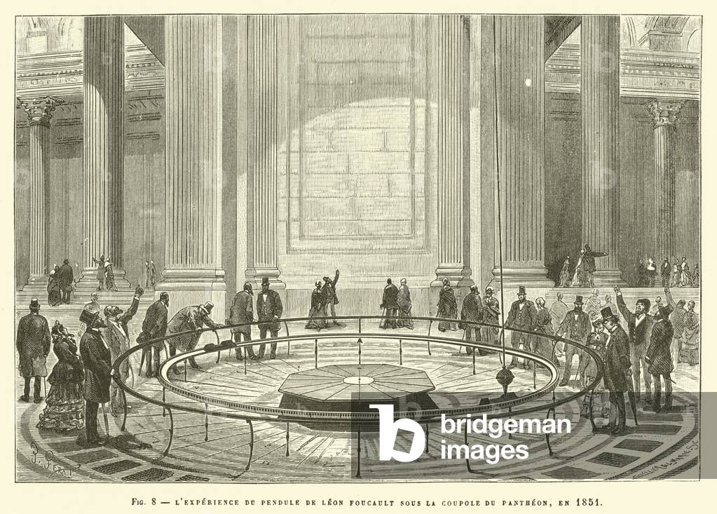 L'Experience Du Pendule De Leon Foucault Sous La Coupole Du Pantheon, En 1851 (engraving)