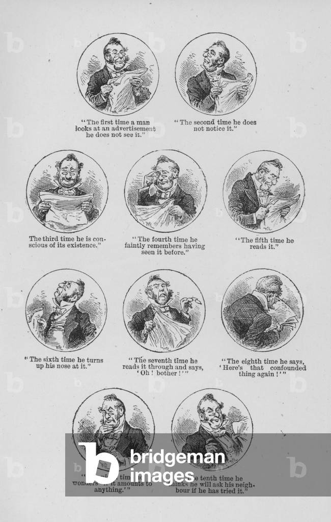 Times necessary to see an advertisment before buying (engraving)