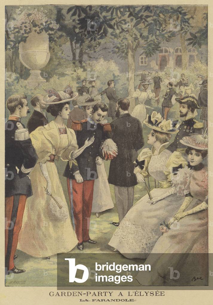 Dancing the farandole at a garden party at the Elysee Palace (colour litho)
